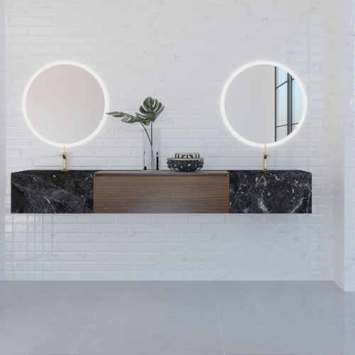 Mueble de baño suspendido de roble natural con 1 cajón | 3319