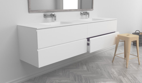  Plan Vasque CORIAN® + Meuble Suspendu en MDF - 2 Tiroirs Alignés | 3203