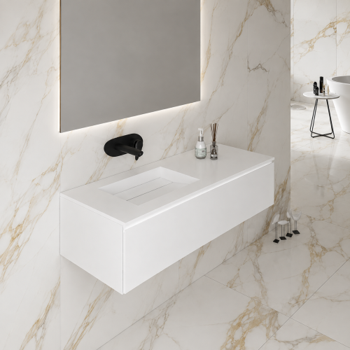 Encimera con lavabo a medida + mueble suspendido en MDF de 1 cajón | 3202