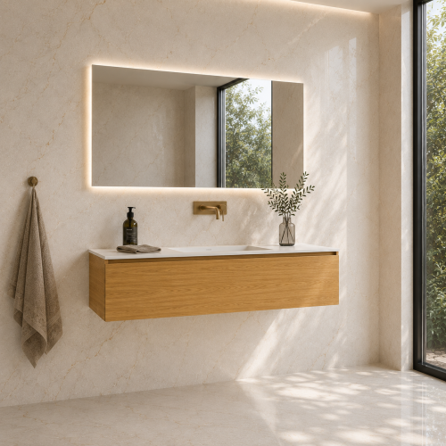 Mueble de baño suspendido a medida con 1 cajón y lavabo Corian | 3214
