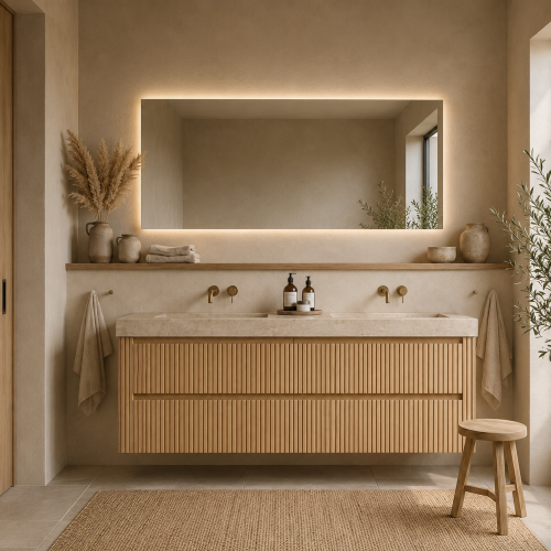 Mueble de baño suspendido de pino con 4 cajones | 3215