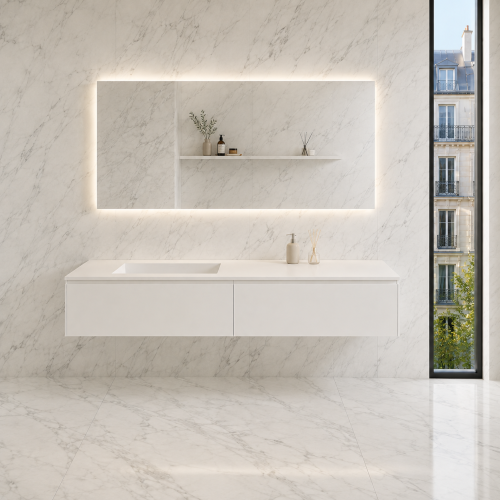 Encimera con lavabo + mueble en MDF lacado de 2 cajones | 32156