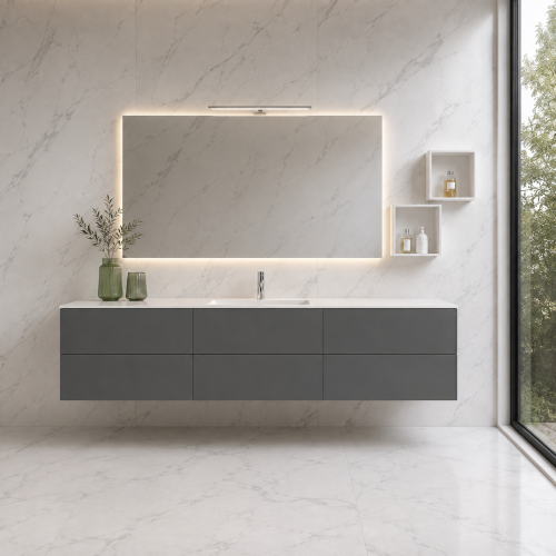 Encimera con lavabo Solid Surface + mueble suspendido en MDF de 6 cajones | 3325