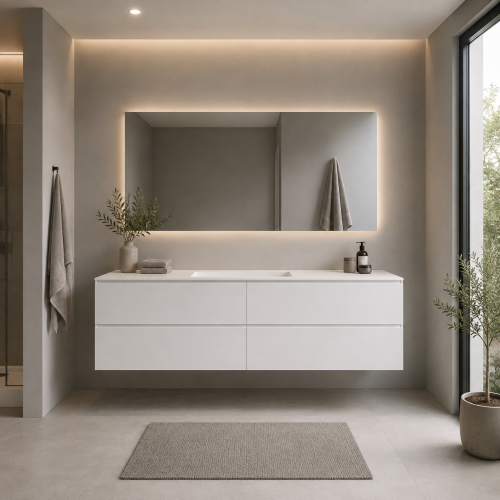 Encimera con lavabo a medida + mueble suspendido en MDF de 4 cajones | 5049