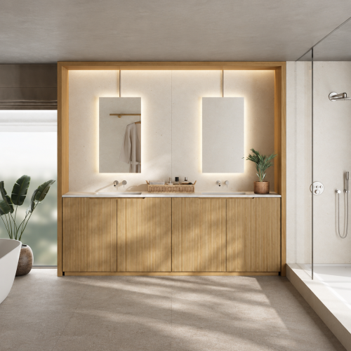 Mueble de baño de roble natural de suelo con 4 puertas | 3323