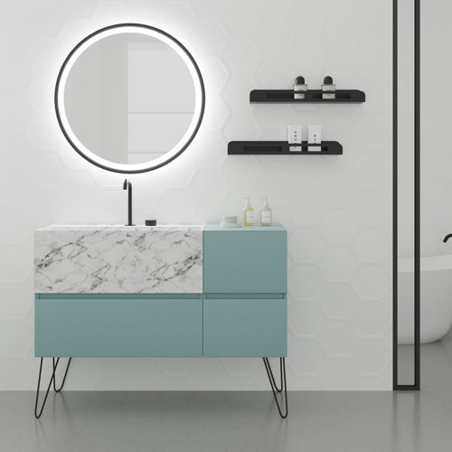 Mueble de baño en MDF lacado, suspendido o con patas, con lavabo de mármol | 3212