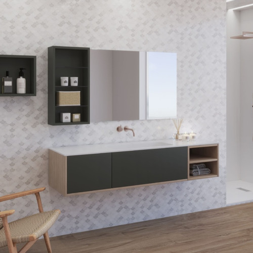 Encimera con lavabo en mármol + mueble suspendido en MDF | 3204