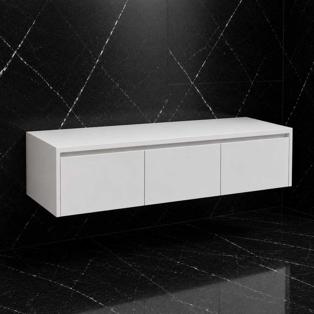 Mueble suspendido 3912 de MDF lacado blanco mate con 3 cajones