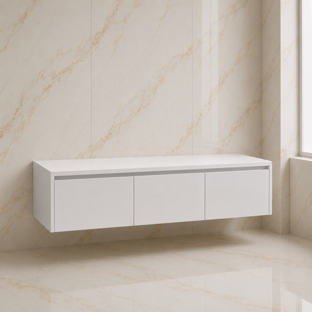 Mueble suspendido 3912 de MDF lacado blanco mate con 3 cajones