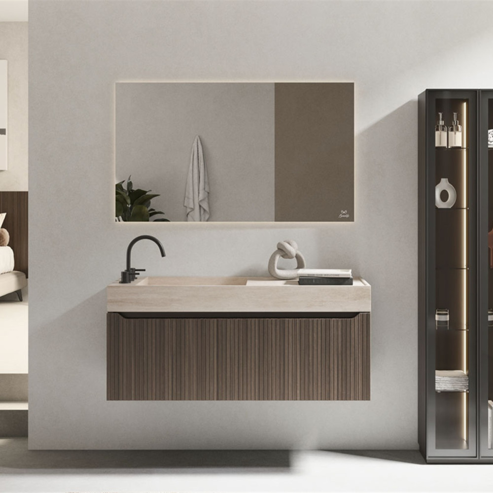Mueble de baño suspendido de fresno natural 3909