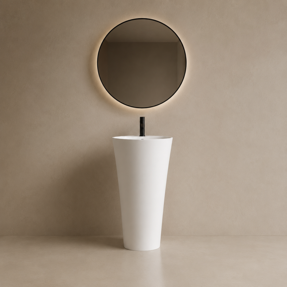 Lavabo tótem 2607 de Solid Surface en blanco mate