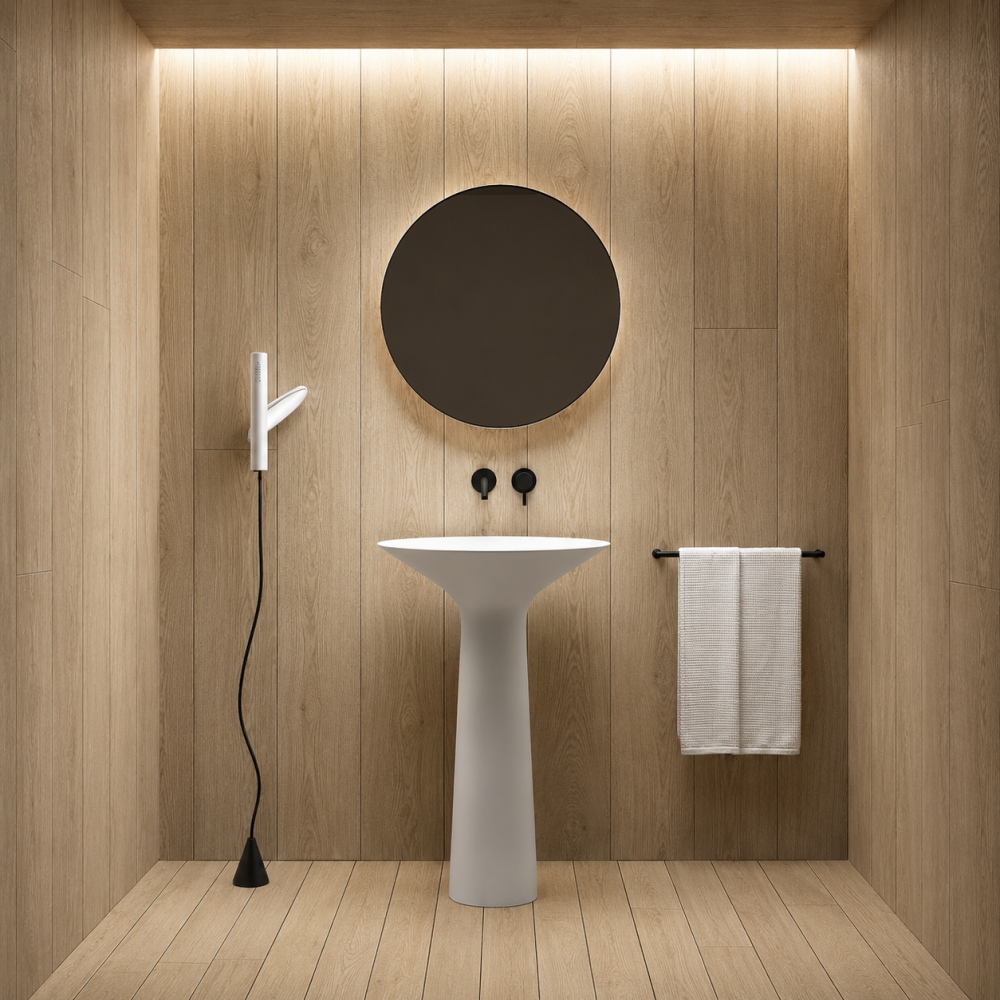 Lavabo tótem 2608 de Solid Surface en blanco mate