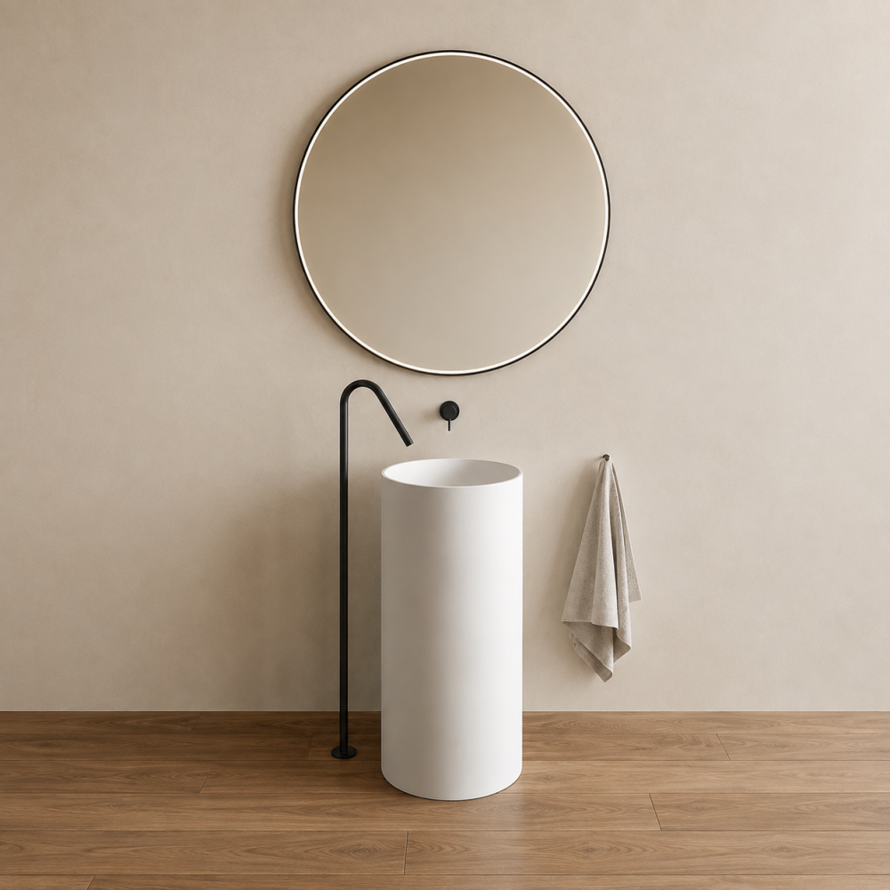Lavabo tótem 2600 de Solid Surface en blanco mate