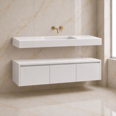 Mueble suspendido 3912 de MDF lacado blanco mate con 3 cajones