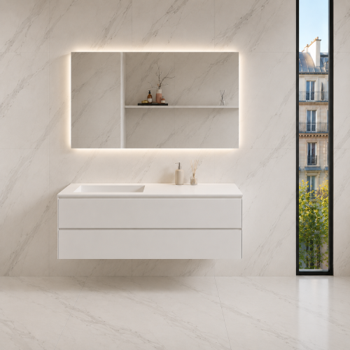 Encimera con lavabo + mueble en MDF lacado de 2 cajones | 32155