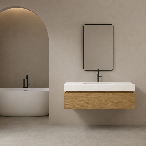 Lavabo a medida + mueble de roble macizo de 1 cajón | 321680