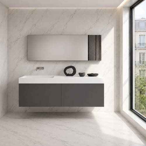 Lavabo Solid Surface + mueble suspendido en MDF de 2 cajones alineados | 3324