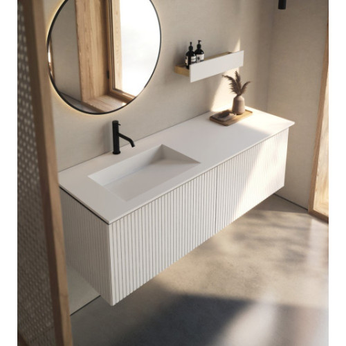 Encimera con lavabo Corian + mueble en MDF lacado acanalado de 2 cajones | 321678