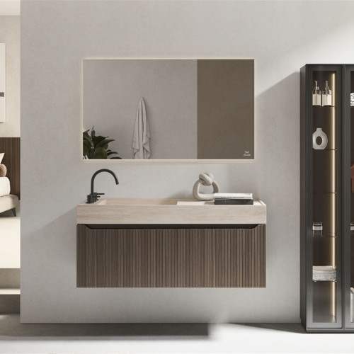 Mueble de baño suspendido de madera con 1 cajón | 3909