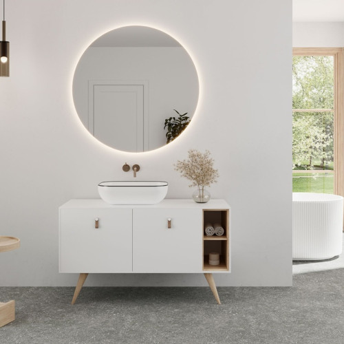 Mueble de baño de suelo con lavabo sobre encimera | 2 cajones - 3908